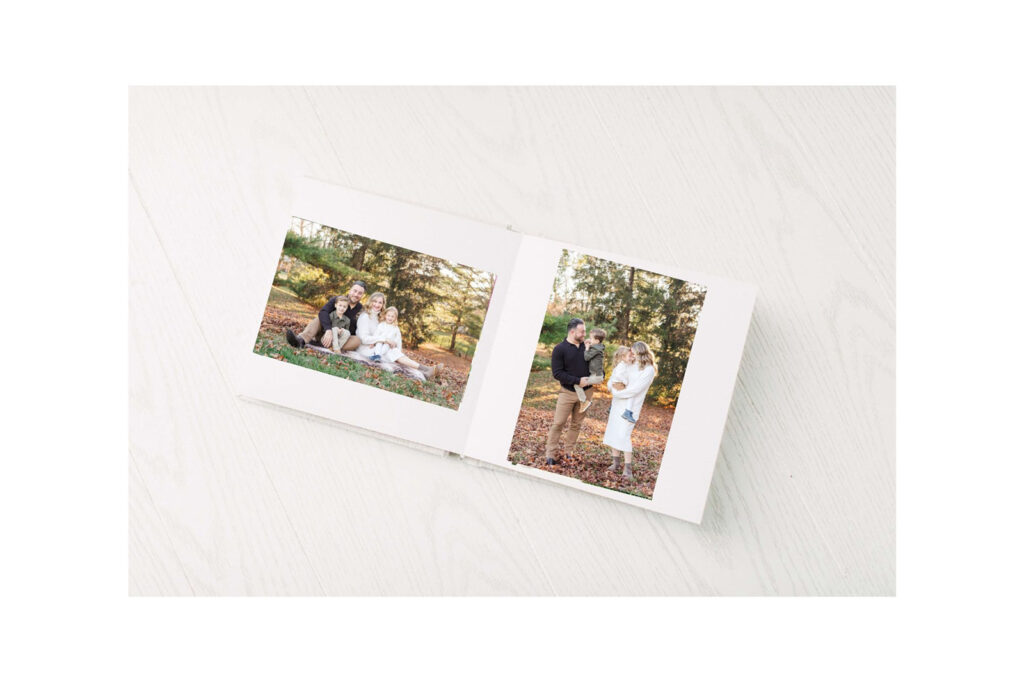 Images from a mini-session are displayed in a photo album.